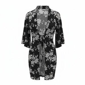 Spiritual‎ Gangster Kimono Women Large Black Maya Floral Tie Front Boho Fairy